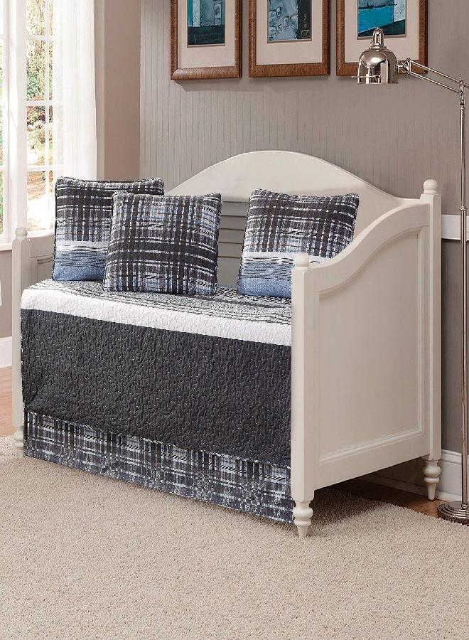 Luxury Home Collection 5 Piece Daybed Quilted Reversible Coverlet Bedspread Set Modern Plaid Blue Gray White - Image 3