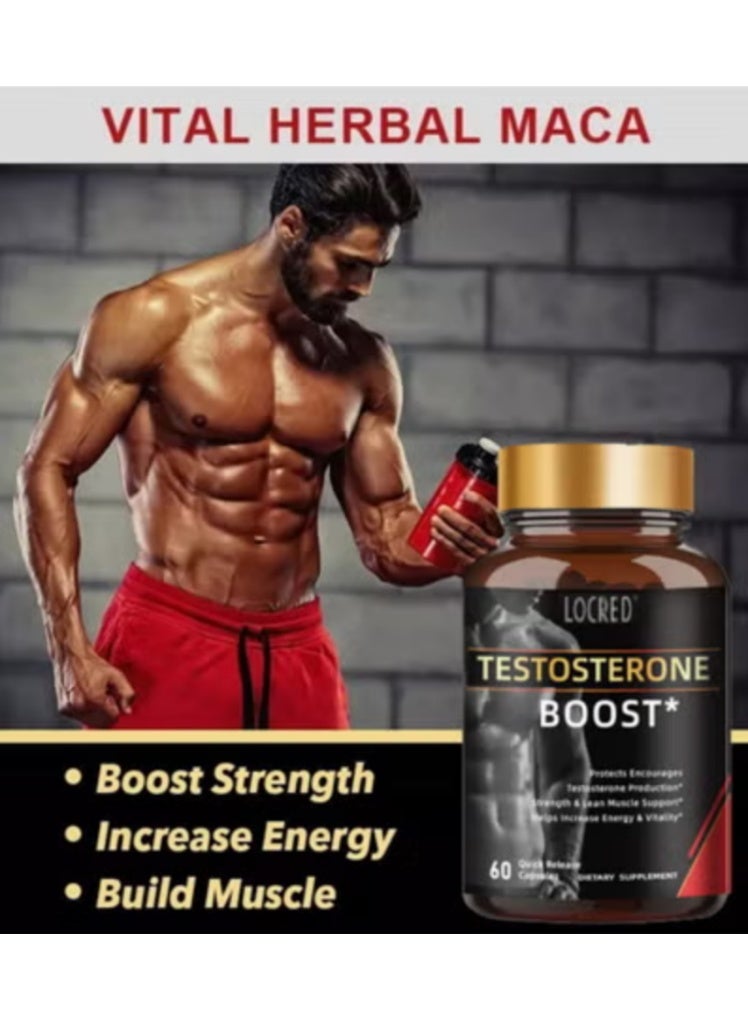 locred مكمل تعزيز التستوستيرون للرجال لزيادة الطاقة وزيادة القدرة على التحمل وتعزيز الحيوية والأداء مكملات التمارين اليومية للرجال 60 حبة - Image 2
