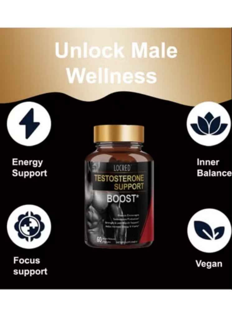 locred مكمل تعزيز التستوستيرون للرجال لزيادة الطاقة وزيادة القدرة على التحمل وتعزيز الحيوية والأداء مكملات التمارين اليومية للرجال 60 حبة - Image 5