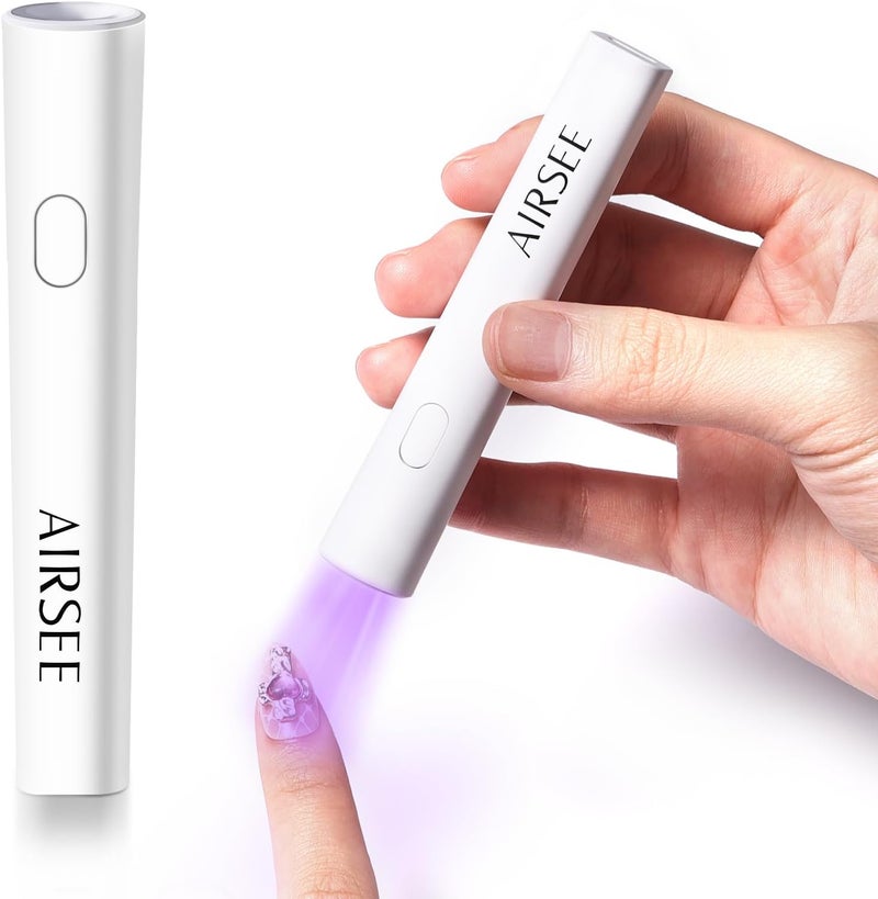 AIRSEE AIRSEE Mini Handheld UV Light for Gel Nails,Portable Rechargeable Nail Lamps,2 Timers for Fast Nail Extension,Rhinestone Glue Decoration,Gel Nail Strips at Home,Travel(White) 