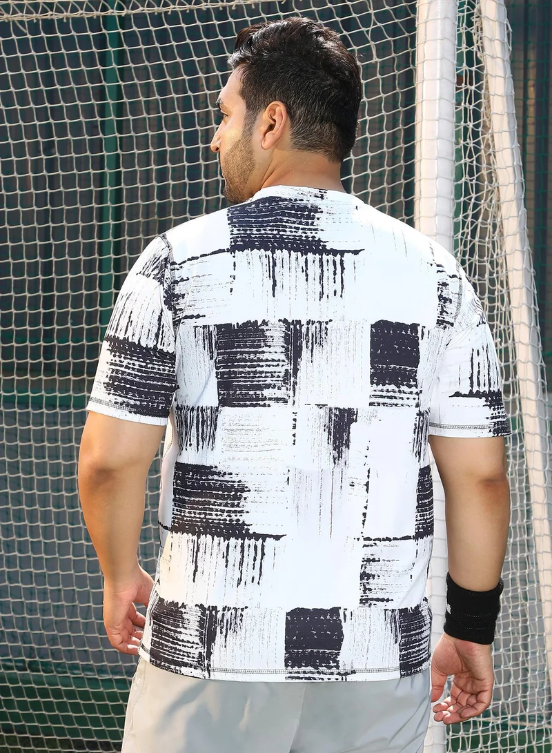 Instafab Plus  Men's Charcoal Black & Cream White Contrast-Fade Activewear T-Shirt for Men | Best Price UAE