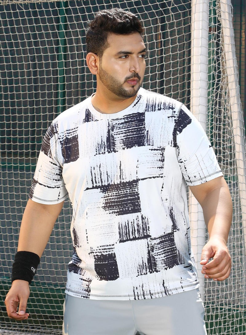 Instafab Plus Men's Charcoal Black & Cream White Contrast-Fade Activewear T-Shirt - Image 2
