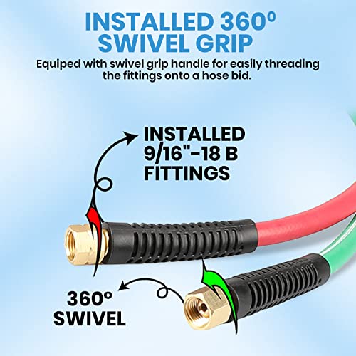 yotoo خرطوم أكسجين وأستيلين YOTOO ثقيل الوزن 1/4 بوصة × 50 قدم مع موصلات B 9/16"-18 خرطوم لحام مزدوج - Image 4