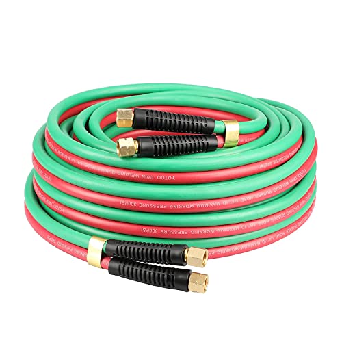 yotoo خرطوم أكسجين وأستيلين YOTOO ثقيل الوزن 1/4 بوصة × 50 قدم مع موصلات B 9/16"-18 خرطوم لحام مزدوج - Image 1