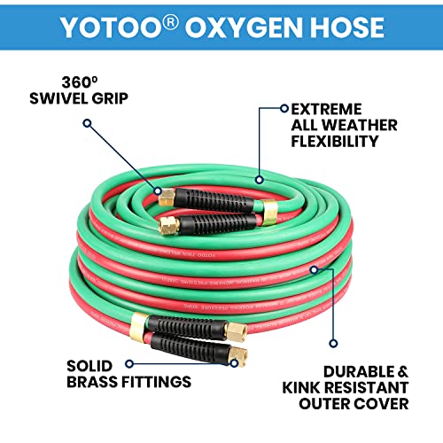 yotoo خرطوم أكسجين وأستيلين YOTOO ثقيل الوزن 1/4 بوصة × 50 قدم مع موصلات B 9/16"-18 خرطوم لحام مزدوج - Image 3