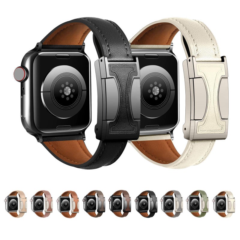 CHOiCE For Watch 46mm / 49mm / 45mm / 44mm Magnetic Buckle Small Waist Plain Genuine Leather Watch Band(Dark Brown) - Image 2