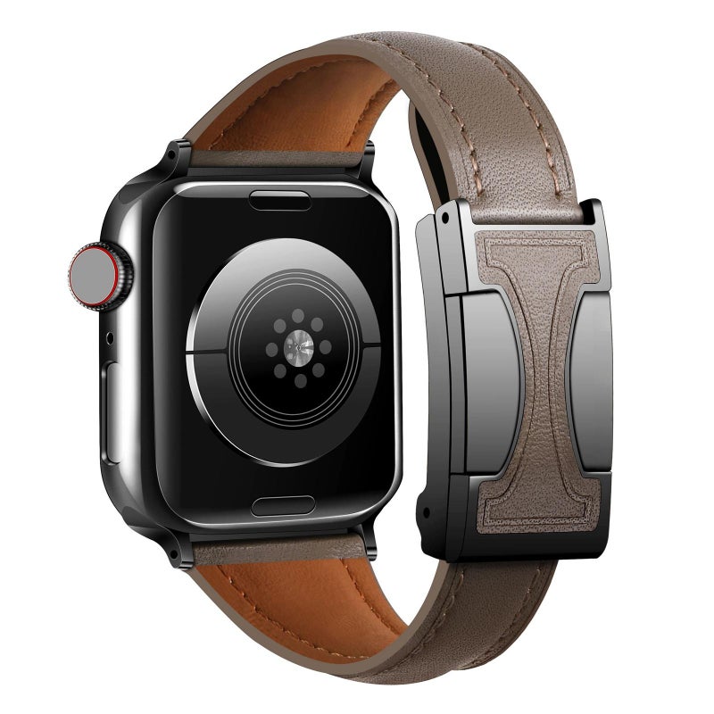 CHOiCE For Watch 46mm / 49mm / 45mm / 44mm Magnetic Buckle Small Waist Plain Genuine Leather Watch Band(Dark Brown) - Image 1