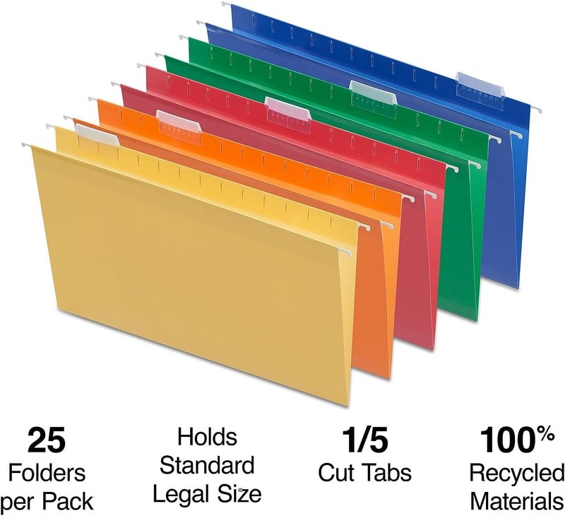 Staples مجلدات ملفات معلقة ثقيلة من ستابلز 5 علامات بحجم قانوني بألوان متنوعة 25 صندوق - Image 2