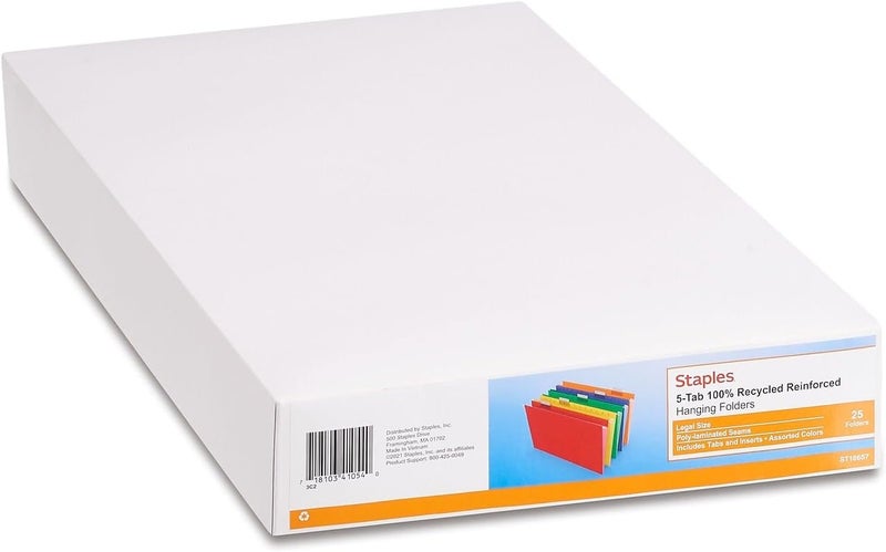 Staples مجلدات ملفات معلقة ثقيلة من ستابلز 5 علامات بحجم قانوني بألوان متنوعة 25 صندوق - Image 5