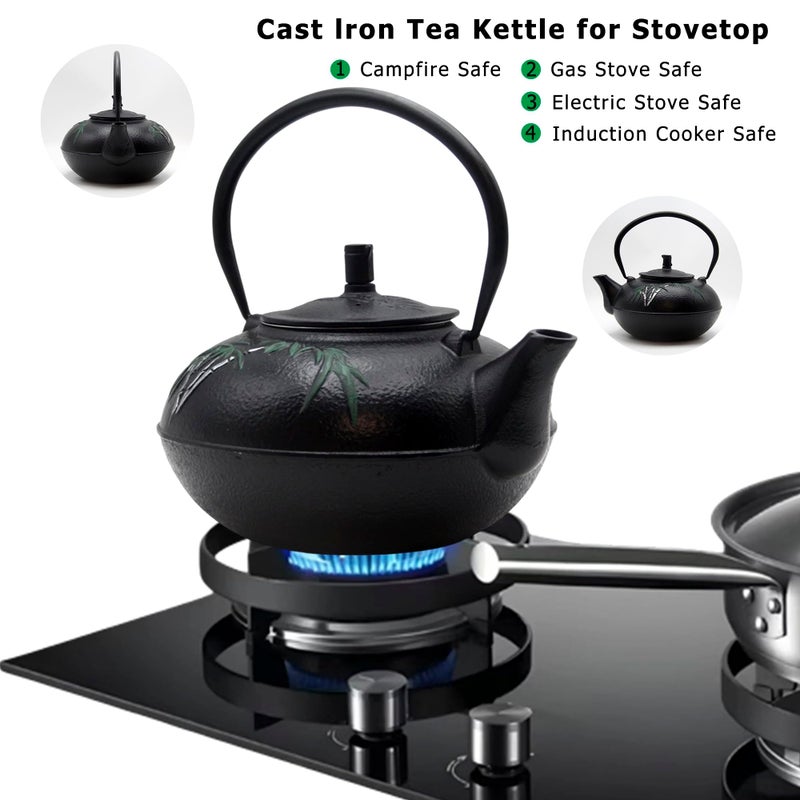 YJX 84.6oz Large Cast Iron Tea Kettle for Stovetop, Heavy Teapot with Stainless Steel Infuser for Loose Leaf, Japanese Style Tea Pot, 2500ml Black Tetsubin with Bamboo Pattern - Image 2