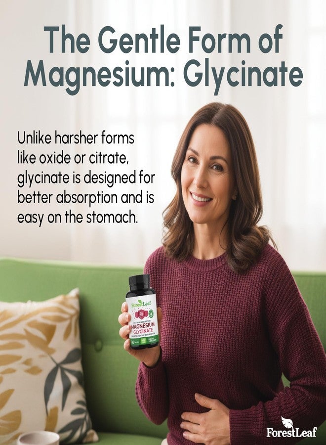 ForestLeaf Pure Magnesium Glycinate 400mg Serving - High Absorption Magnesium Glycinate - Mag Bisglycinate for Stress, Bones, Muscles, Nerves, Relaxation & Heart Healt - 90 Capsules - Image 2