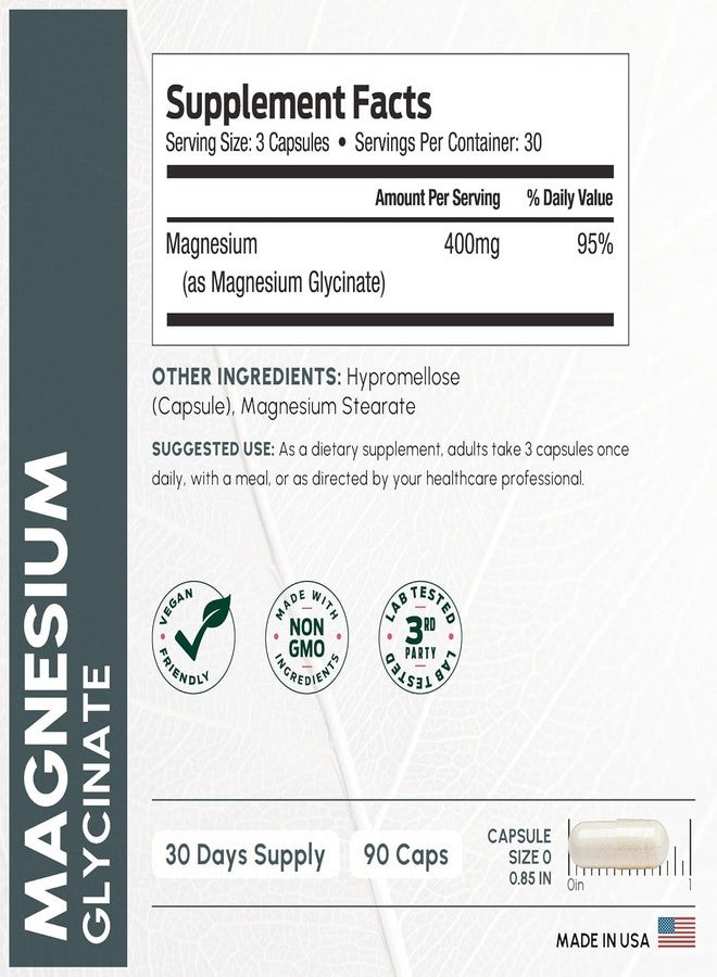 ForestLeaf Pure Magnesium Glycinate 400mg Serving - High Absorption Magnesium Glycinate - Mag Bisglycinate for Stress, Bones, Muscles, Nerves, Relaxation & Heart Healt - 90 Capsules - Image 3