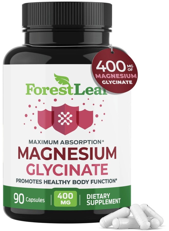 ForestLeaf Pure Magnesium Glycinate 400mg Serving - High Absorption Magnesium Glycinate - Mag Bisglycinate for Stress, Bones, Muscles, Nerves, Relaxation & Heart Healt - 90 Capsules - Image 1