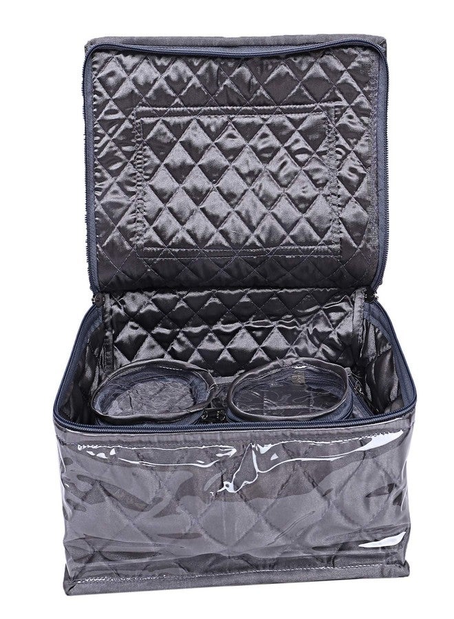 MSclassy Vanity Box For Keeping Jewellery With 12 Zipped Pouches Satin Jewellery Kit Bag Storage Earring Necklace Anklet Store Bag Grey Pack Of 1 - Image 1