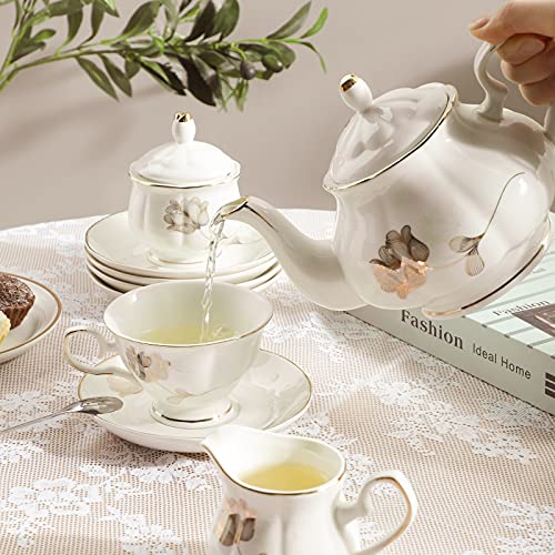 CHENP.HMC Porcelain Ceramic 22-Piece Tea Set, Teapot and Cup Set, 30.7 Ounces, for 6, Gift Sets, Tea or Coffee Lovers, Wedding, Birthday - Image 4