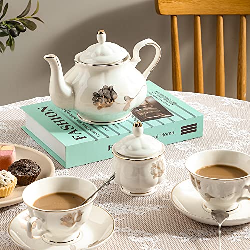 CHENP.HMC Porcelain Ceramic 22-Piece Tea Set, Teapot and Cup Set, 30.7 Ounces, for 6, Gift Sets, Tea or Coffee Lovers, Wedding, Birthday - Image 2