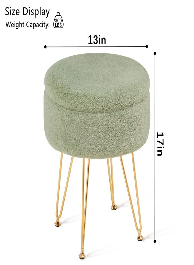 Cplxroc Footrest Footstools Round Faux Fur Ottoman with Storage Space Soft Vanity Chair Seat Coffee Table Ottoman Small Side Table with Adjustable Footings (Green) - Image 5
