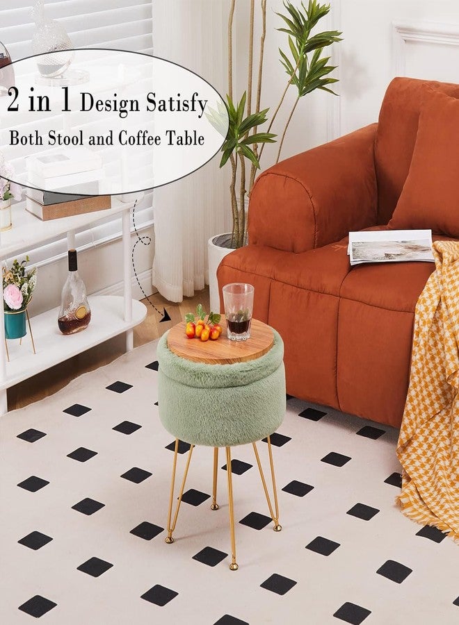 Cplxroc Footrest Footstools Round Faux Fur Ottoman with Storage Space Soft Vanity Chair Seat Coffee Table Ottoman Small Side Table with Adjustable Footings (Green) - Image 4