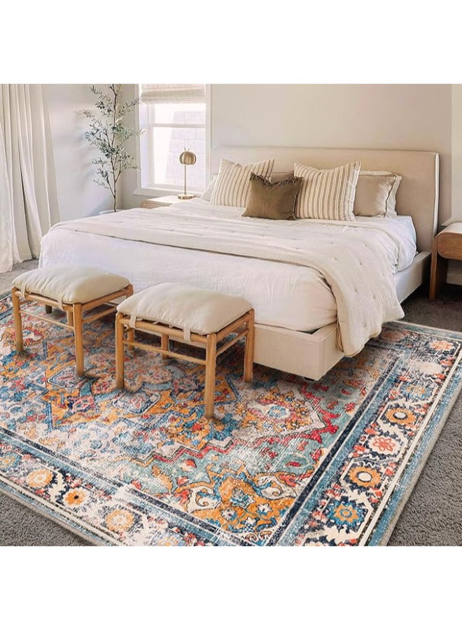 Noon East Carpet Rug Anti-Slip- Size- 91 x 153 (3x5 ft) | Color- Maroon & Navy |Chic Medallion| Ideal as Carpets for Living room, Bedroom & Office - Image 3