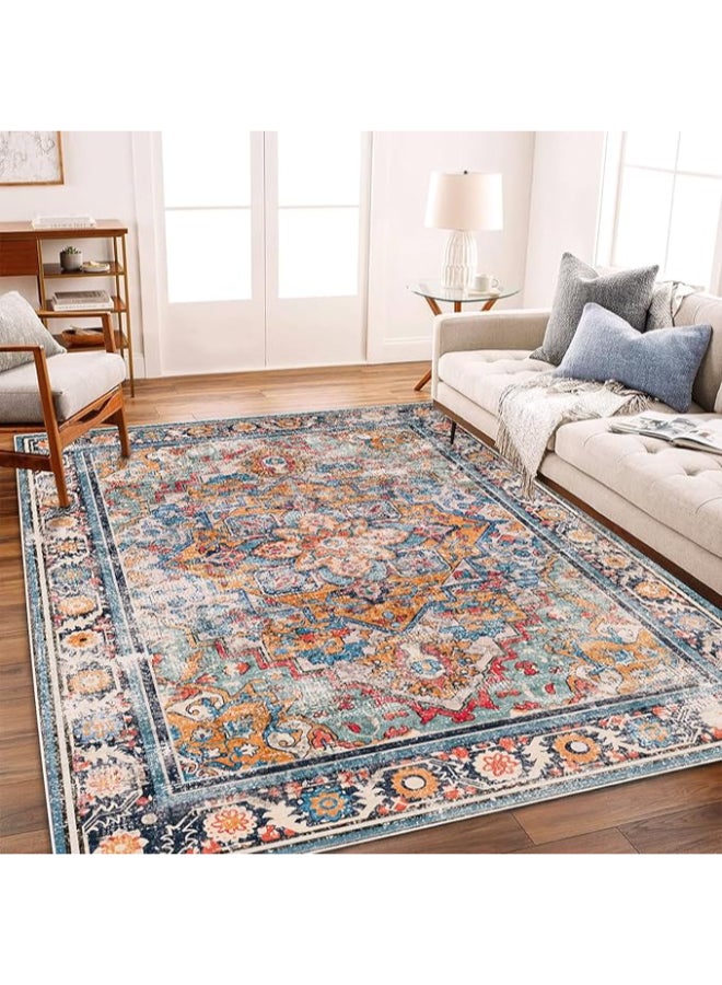 Noon East Carpet Rug Anti-Slip- Size- 91 x 153 (3x5 ft) | Color- Maroon & Navy |Chic Medallion| Ideal as Carpets for Living room, Bedroom & Office - Image 2