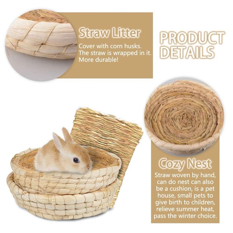 Hamiledyi Bunny Grass Bed Guinea Pig Straw House Nest Hay Mats Grass Basket Hatch Chew Toy for Dwarf Rabbit Chinchillas Hamster Fancy Rat Pigeon Parrot 3 Pcs - Image 4
