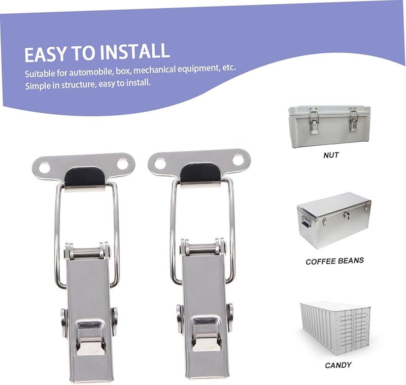 Stainless Steel Self Locking Hasp Latch 2 Pack Cabinet Security Lock Easy Install - Image 4