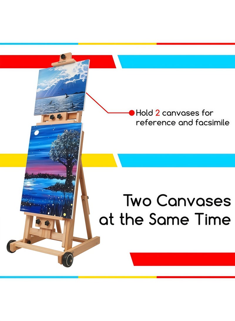 ميدن حامل رسم متعدد الوظائف على شكل حرف H - حامل رسم قابل للتعديل مصنوع من خشب الزان، مناسب لمختلف الوسائط. هذا الحامل الأرضي قابل للتحريك والإمالة، ويمكنه دعم لوحات قماشية يصل حجمها إلى 76.77 بوصة. - Image 3