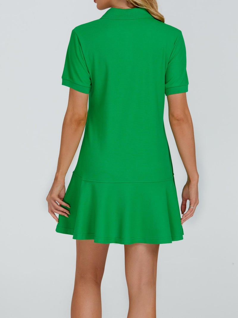 YEXPINE Polo Dress for Women Short Sleeve Ruffle Hem Golf Tennis Workout Dress Pleated Summer Mini Dresses Green - Image 4