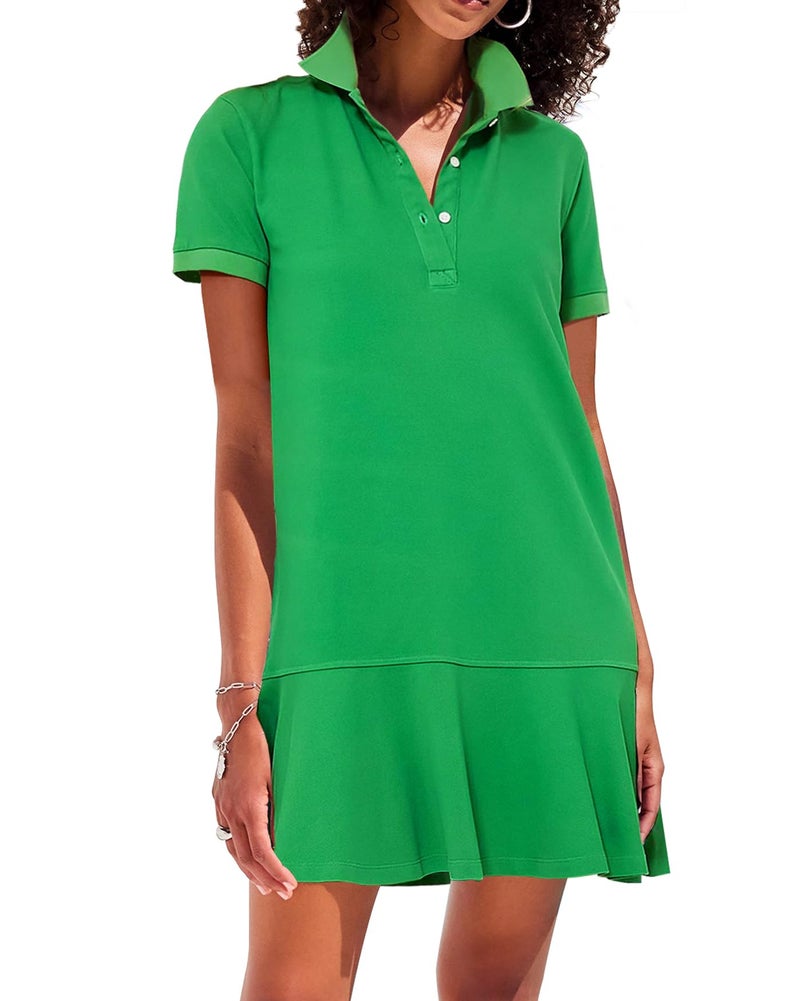 YEXPINE Polo Dress for Women Short Sleeve Ruffle Hem Golf Tennis Workout Dress Pleated Summer Mini Dresses Green - Image 1