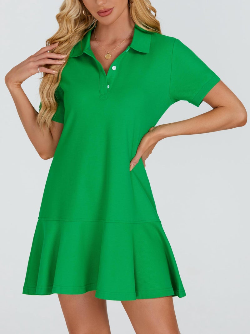 YEXPINE Polo Dress for Women Short Sleeve Ruffle Hem Golf Tennis Workout Dress Pleated Summer Mini Dresses Green - Image 3