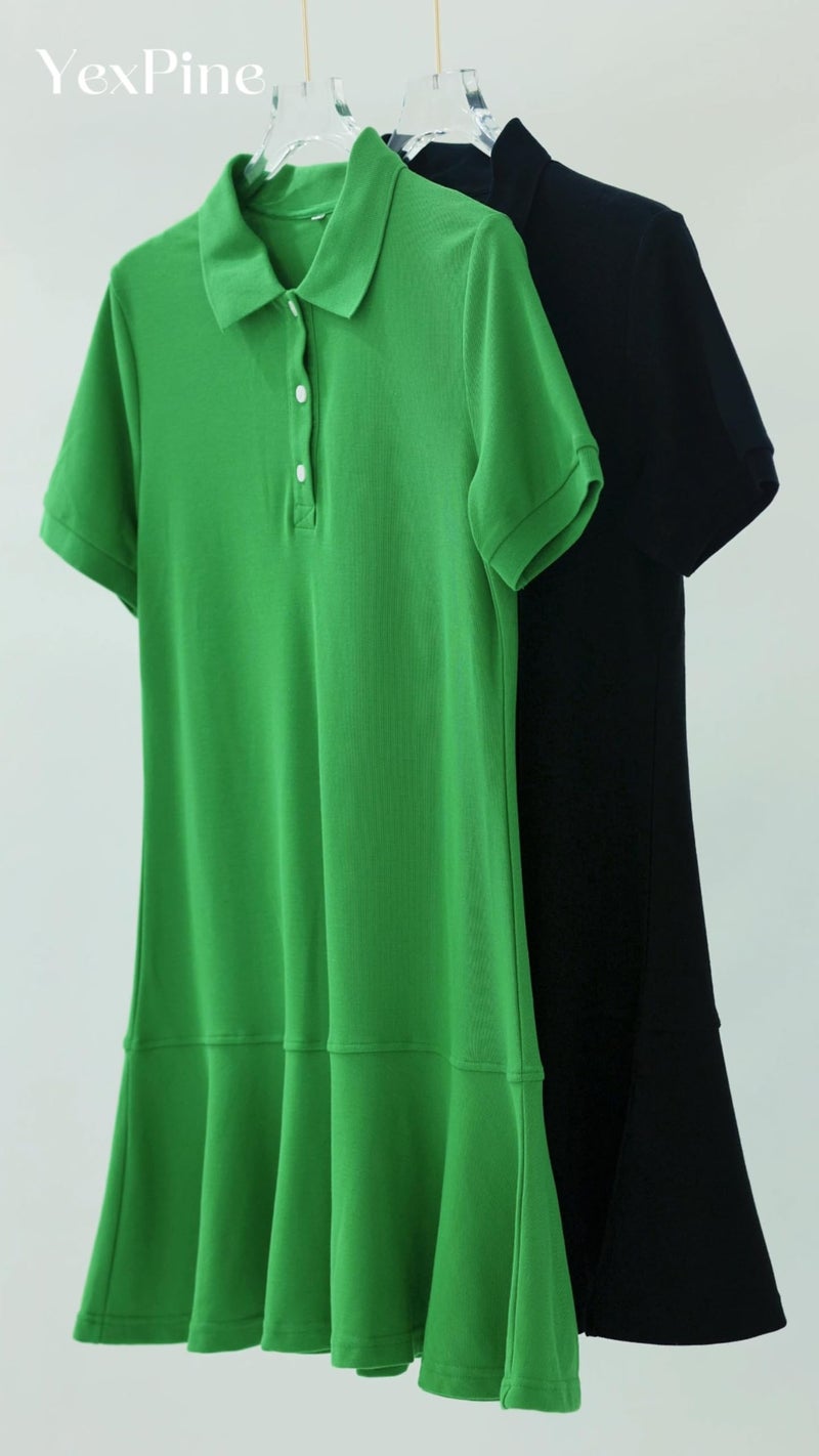 YEXPINE Polo Dress for Women Short Sleeve Ruffle Hem Golf Tennis Workout Dress Pleated Summer Mini Dresses Green - Image 5