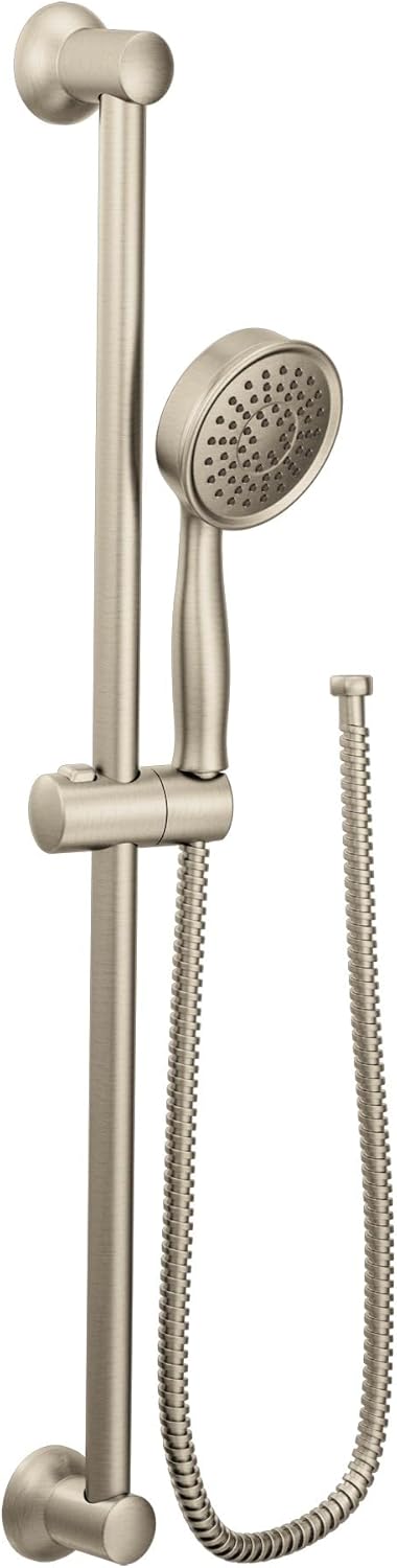 Moen Brushed Nickel High Pressure Handheld Showerhead with 69InchLong Hose Featuring 24Inch Slide Bar 3668EPBN - Image 1