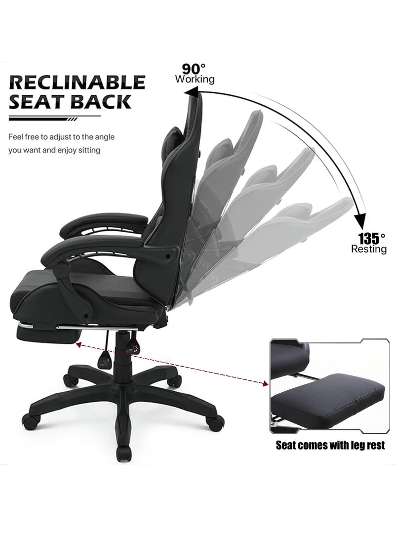 Generic Gaming Chair Adult  Ergonomically Designed Backrest Seat Adjustable Lift and Swivel Task Chair Chair Back Tilts 135° with Footrest Suitable for Computer Gaming Offices (Black)  - Image 2