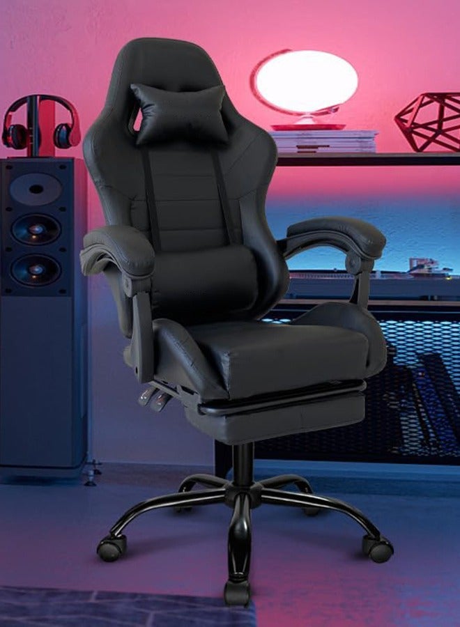 Generic Gaming Chair Adult  Ergonomically Designed Backrest Seat Adjustable Lift and Swivel Task Chair Chair Back Tilts 135° with Footrest Suitable for Computer Gaming Offices (Black)  - Image 1