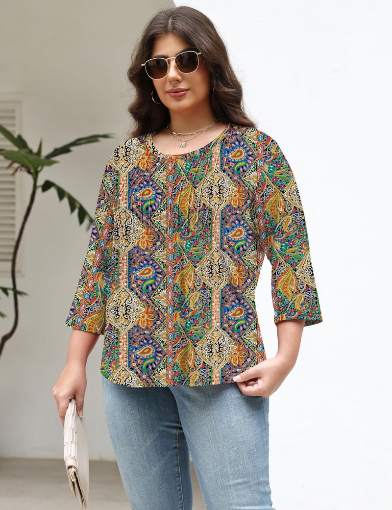 TFSDOD Cute Tops for Women Womens Spring Shirts Boho Outfits for Women Pleated Shirts 2XL Womens Tops Plus Size - Image 3