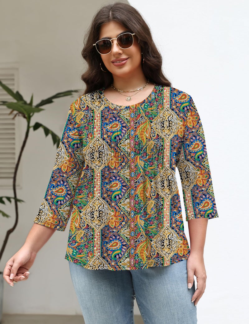 TFSDOD Cute Tops for Women Womens Spring Shirts Boho Outfits for Women Pleated Shirts 2XL Womens Tops Plus Size - Image 2