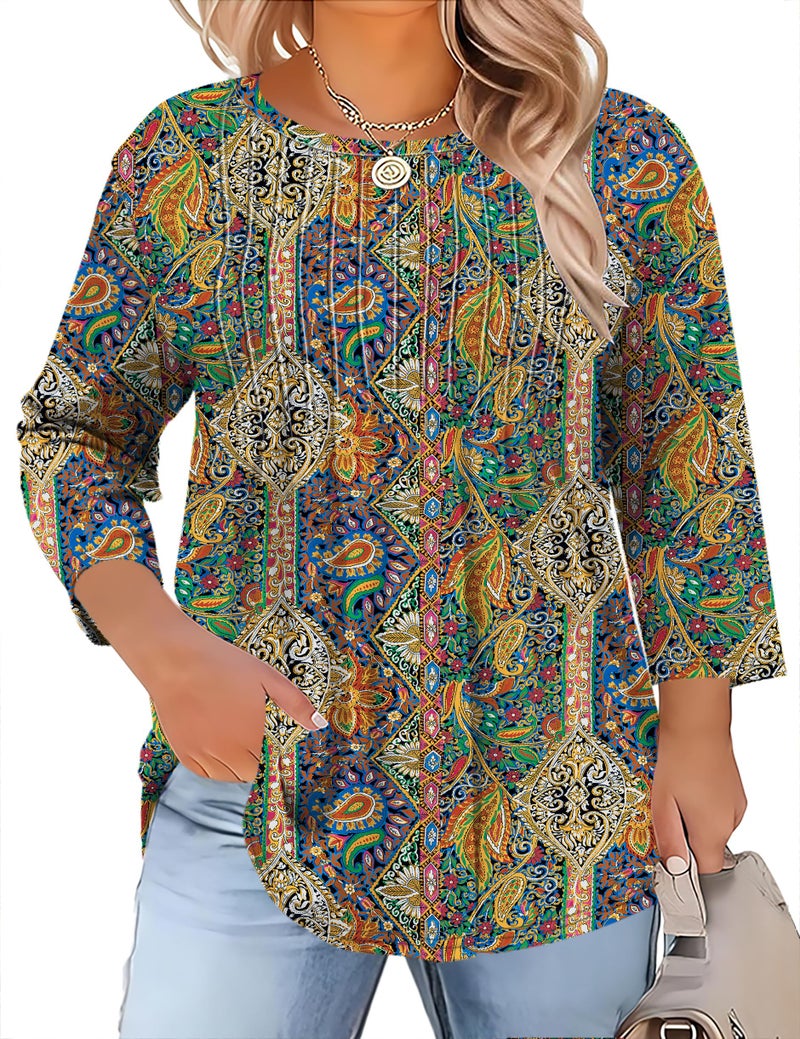 TFSDOD Cute Tops for Women Womens Spring Shirts Boho Outfits for Women Pleated Shirts 2XL Womens Tops Plus Size - Image 1