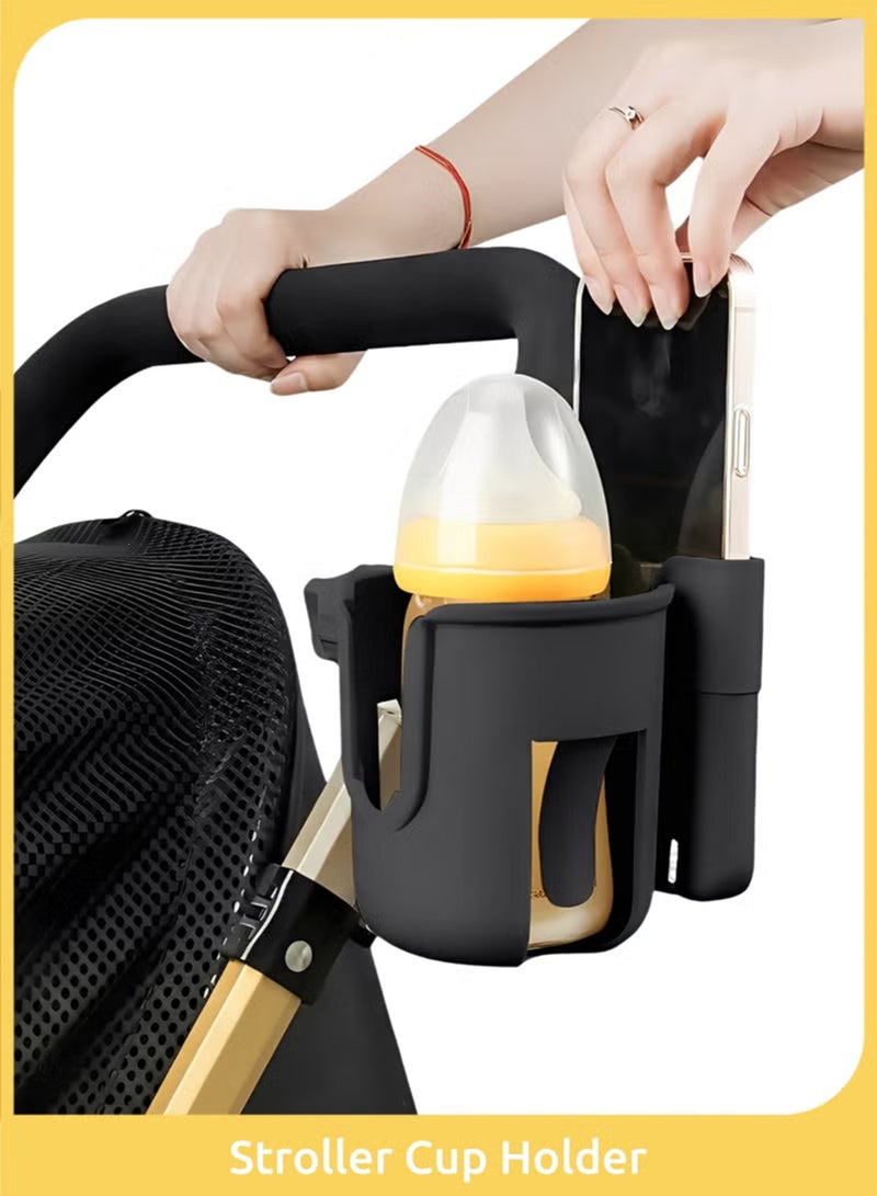 جمال حامل أكواب وهاتف عالمي، 2 في 1 مشبك شراب، دوران 360 درجة لعربة الأطفال، الكرسي المتحرك، الدراجة، المشاية (أسود) - Image 1