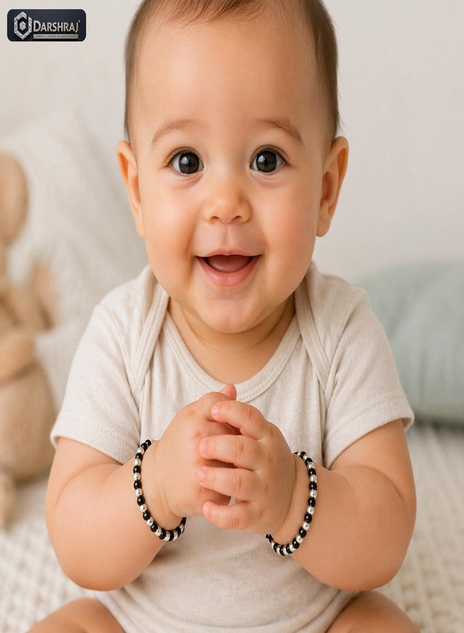 Darshraj® 925 Sterling Silver Baby Nazariya Bracelet & Anklet for Boys & Girls | Alternating Silver & Black Beads Kala Dhaga Adjustable Thread | Nazar Suraksha Infant Jewelry (9 Inch + 6 Inch) Adjustable | Unisex Daily Wear - Image 4