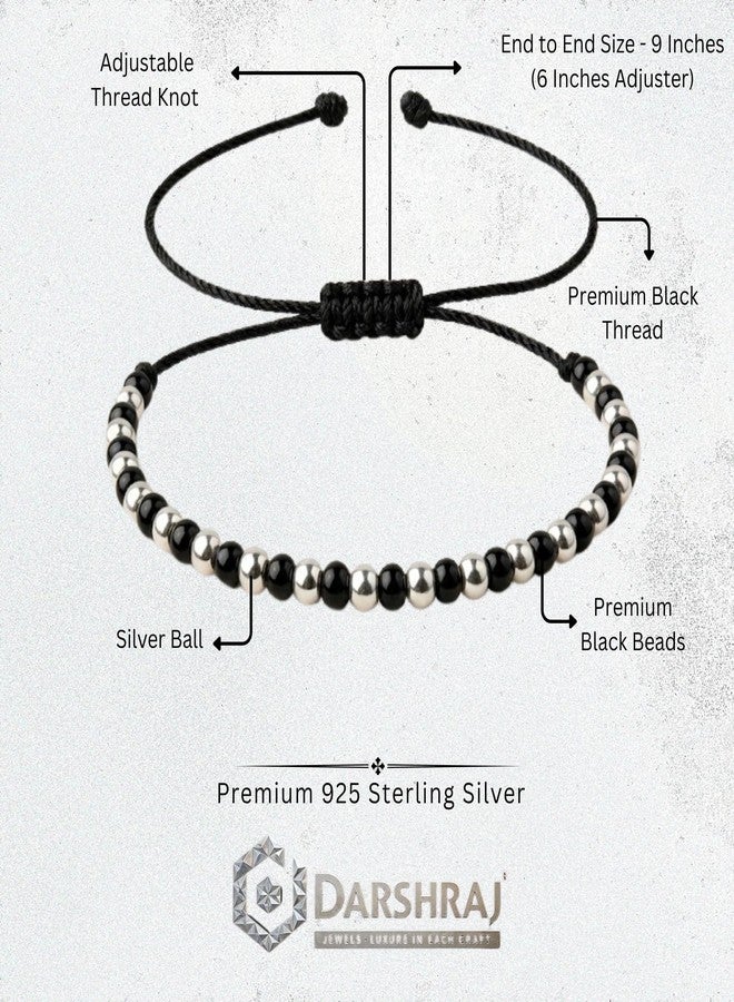 Darshraj® 925 Sterling Silver Baby Nazariya Bracelet & Anklet for Boys & Girls | Alternating Silver & Black Beads Kala Dhaga Adjustable Thread | Nazar Suraksha Infant Jewelry (9 Inch + 6 Inch) Adjustable | Unisex Daily Wear - Image 3