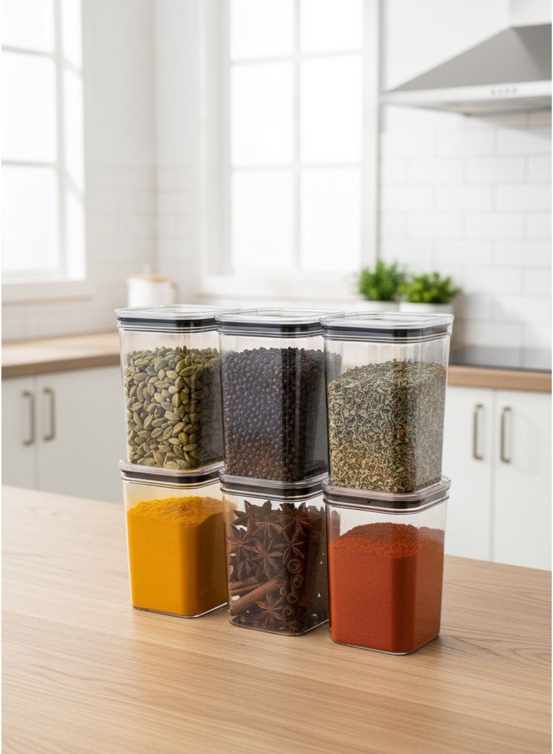 Airtight Acrylic Spice Jar Set – Transparent 6 PCS ( 750 ML ) - Image 1
