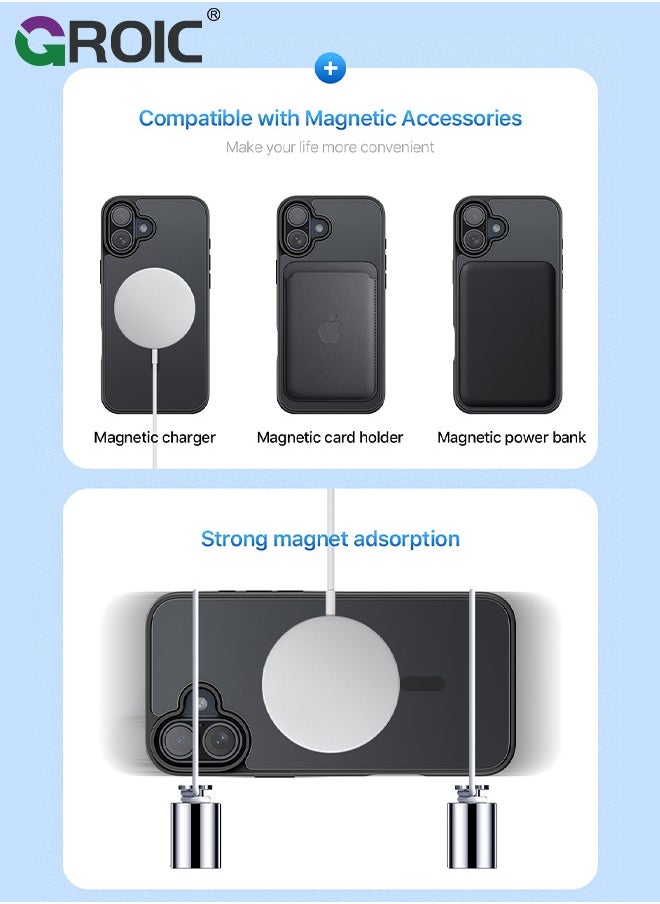 GROIC - Magnetic Designed for iPhone 16 Black Case, Military Grade Protection & Compatible with MagSafe, Translucent Matte Back with Soft Edge Phone Case - Image 1