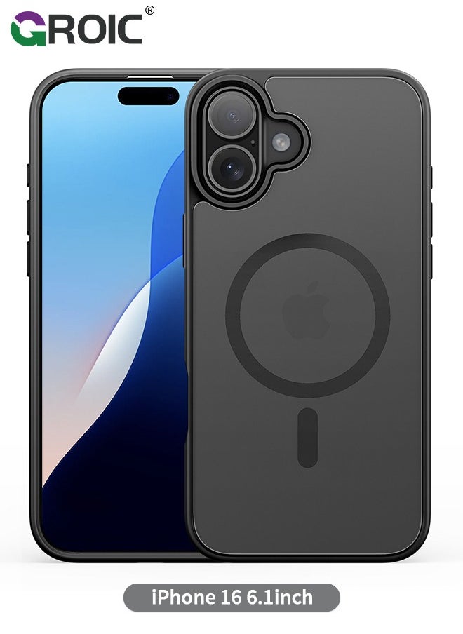 GROIC - Magnetic Designed for iPhone 16 Black Case, Military Grade Protection & Compatible with MagSafe, Translucent Matte Back with Soft Edge Phone Case - Image 1
