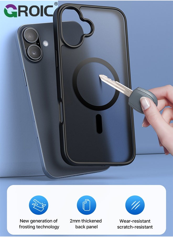 GROIC - Magnetic Designed for iPhone 16 Black Case, Military Grade Protection & Compatible with MagSafe, Translucent Matte Back with Soft Edge Phone Case - Image 1