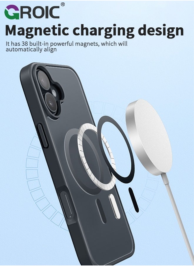 GROIC - Magnetic Designed for iPhone 16 Black Case, Military Grade Protection & Compatible with MagSafe, Translucent Matte Back with Soft Edge Phone Case - Image 1