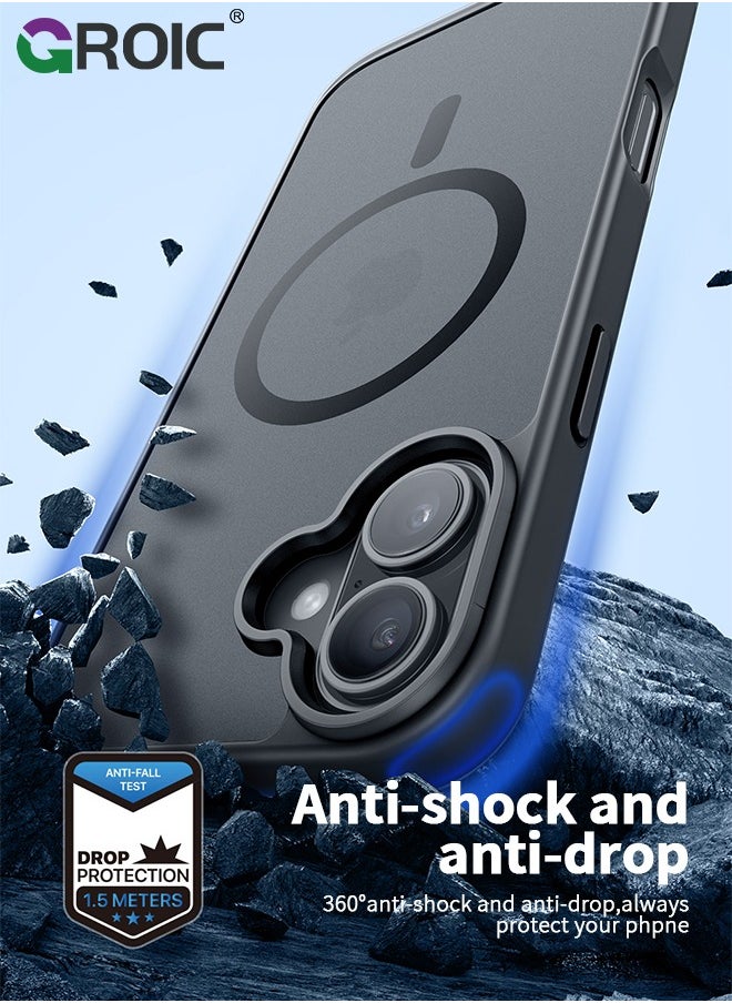 GROIC - Magnetic Designed for iPhone 16 Black Case, Military Grade Protection & Compatible with MagSafe, Translucent Matte Back with Soft Edge Phone Case - Image 1