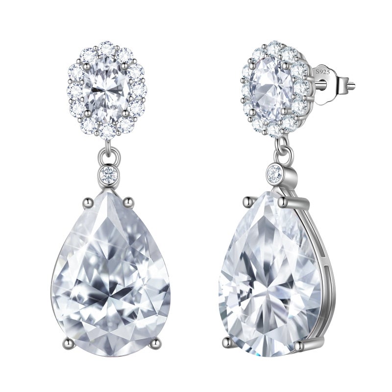 Juwaliy Women Dangling Teardrop Earrings 925 Sterling Silver April Birthstone Diamond Earring Wedding Bridal Jewelry Mother's Day Gift - Image 1