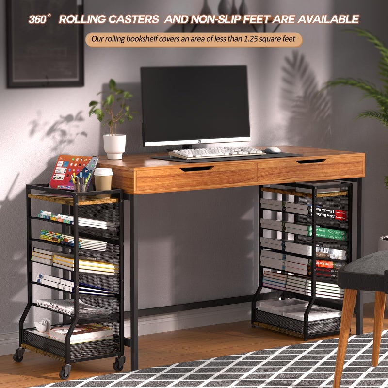 ThreeHio 7 Tier Rolling File Cart with Sliding Trays, Wood Metal File Organizer Beside Desk, Free-Standing File Holder, Paper Letter Tray Organizer Mesh Desk Organizer for Home Office School (Patent) - Image 3