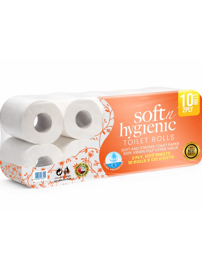 SNH Packing Soft N Hygienic Toilet Paper Tissue Roll Pack of 10 Embossed 120 Sheets x 2 Ply - Image 1