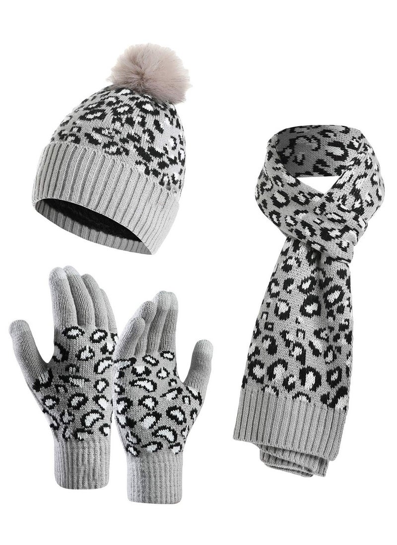 Leopard Print Winter Knit Set - Stylish & Warm Bobble Hat, Scarf, Gloves Combo for Women and Girls - Touchscreen Compatible, Ideal for Outdoor Activities - pzsku/Z231DE5A8D6FCD6F11A7BZ/45/_/1715756514/ad79b2f8-9de5-4063-9fb4-298abf61db18